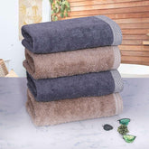 500 GSM Bamboo Hand Towels Set Of 4 - Beige & Dark Grey | Ultra Soft & Highly Absorbent Towels - Rangoli